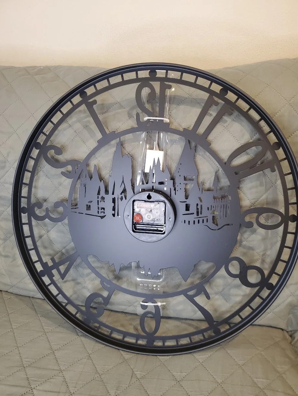 Black Metal Decorative Wall Clock with Castle Silhouette NWT